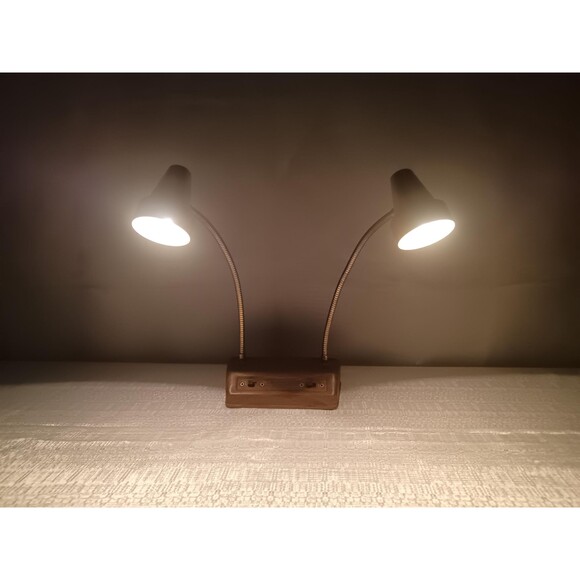 Small Roxter Co  Dual Table Lamp Gooseneck Adjustable Stem Gold Finish #6950 - Picture 7 of 10